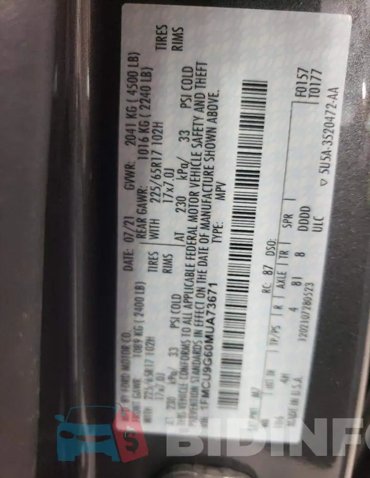 1FMCU9G60MUA73671 Photo# 10