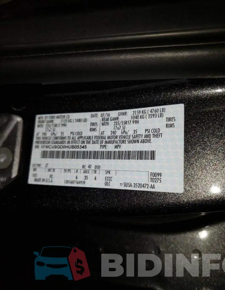 1FMCU9GD0HUB05345 Photo# 10