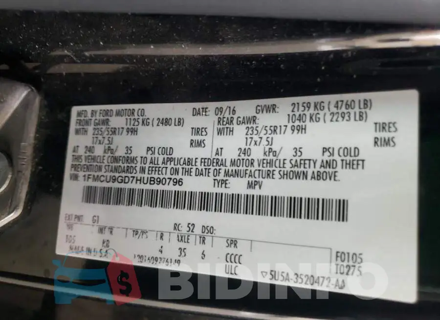 1FMCU9GD7HUB90796 Photo# 10