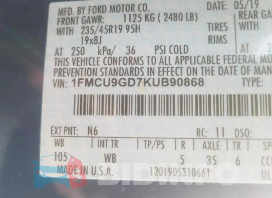 1FMCU9GD7KUB90868 Photo# 10