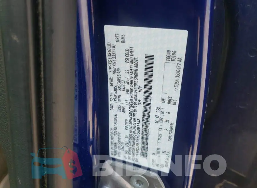 1FMCU9J90GUB81148 Photo# 10
