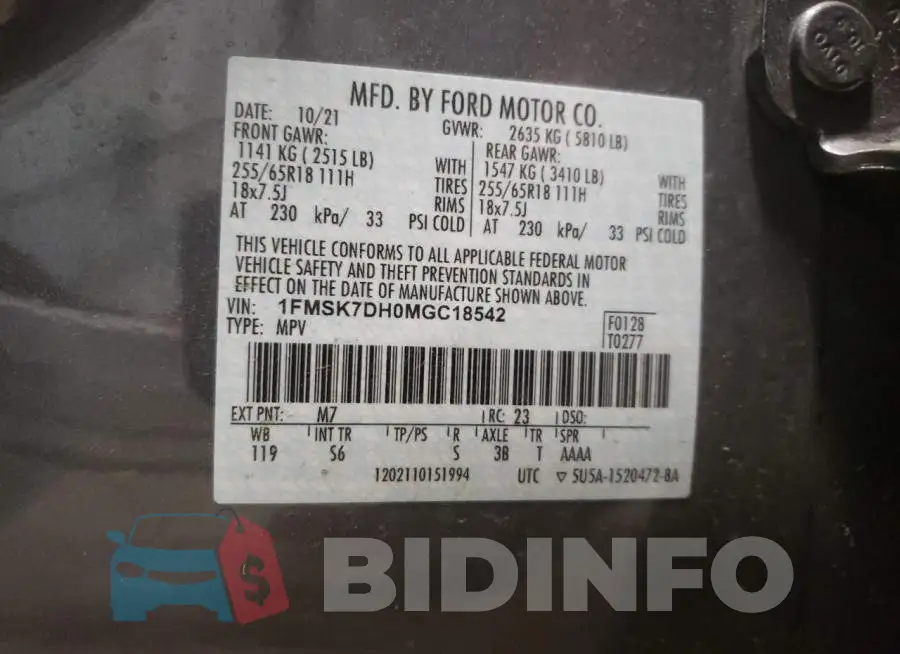 1FMSK7DH0MGC18542 Photo# 10