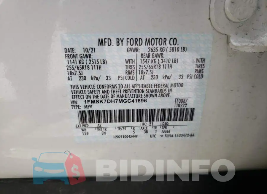 1FMSK7DH7MGC41896 Photo# 10