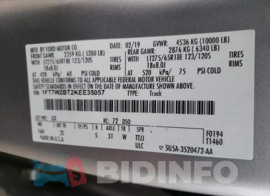 1FT7W2BT2KEE35057 Photo# 10
