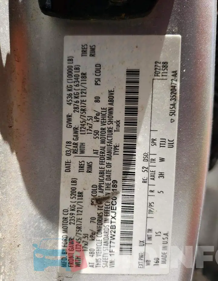 1FT7W2BTXJEC07189 Photo# 10