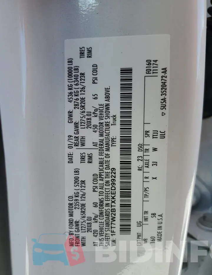 1FT7W2BTXKED99229 Photo# 10
