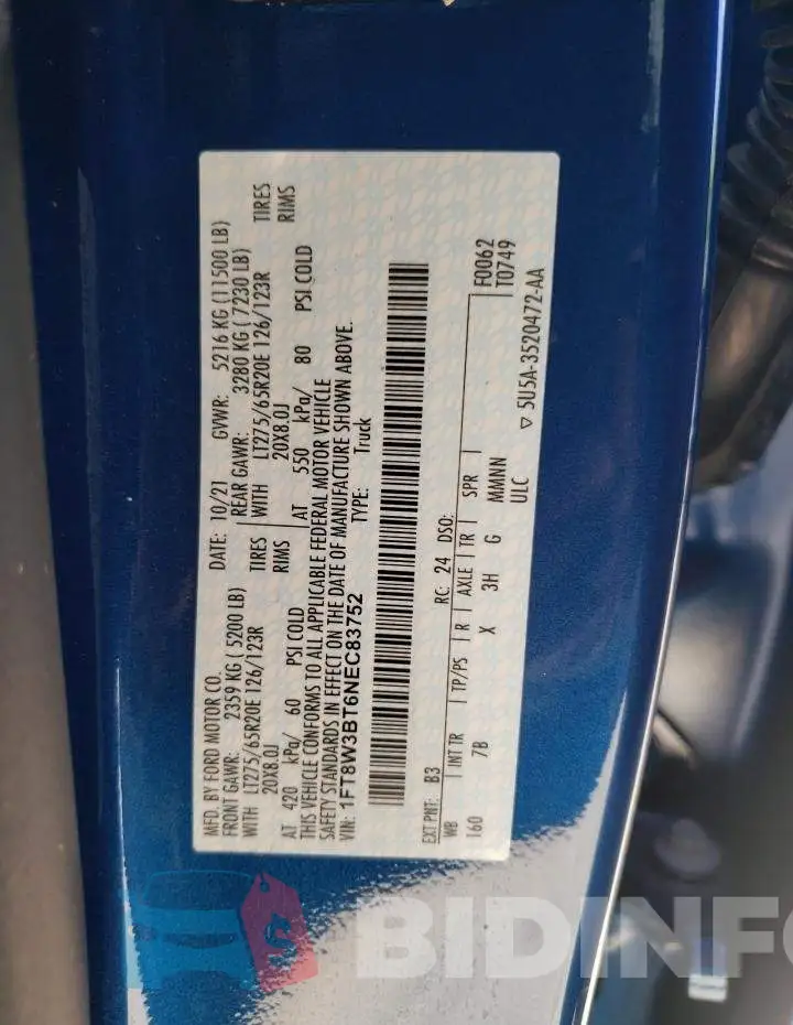 1FT8W3BT6NEC83752 Photo# 10