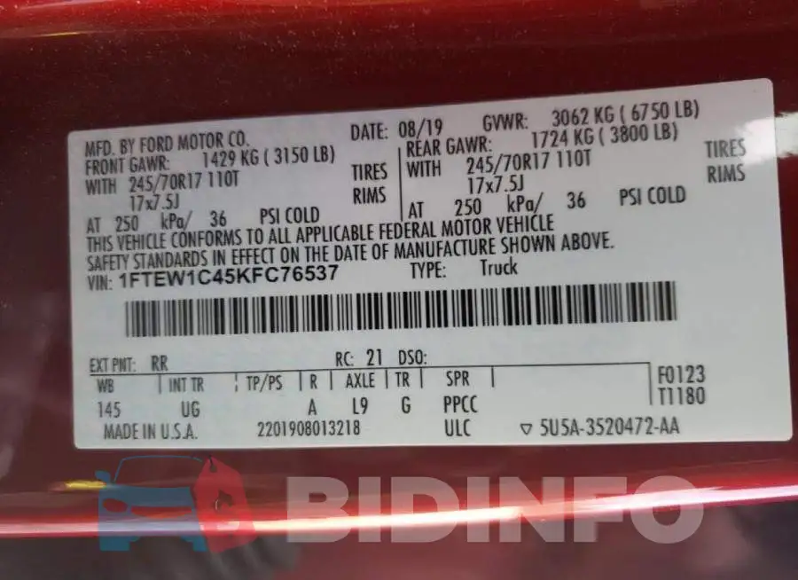 1FTEW1C45KFC76537 Photo# 10