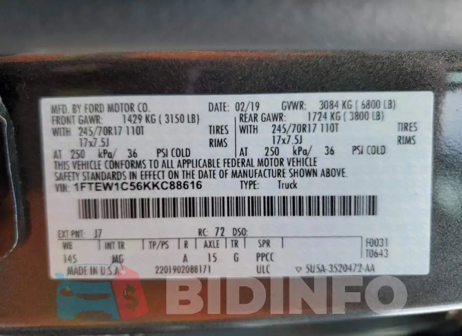1FTEW1C56KKC88616 Photo# 10