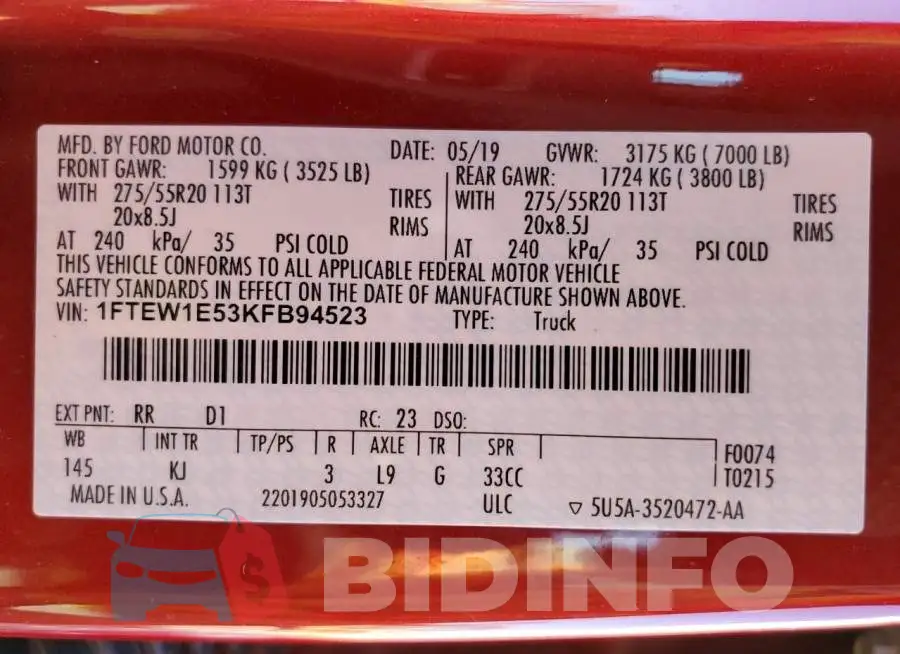 1FTEW1E53KFB94523 Photo# 10