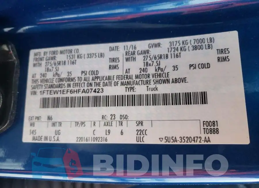 1FTEW1EF6HFA07423 Photo# 10
