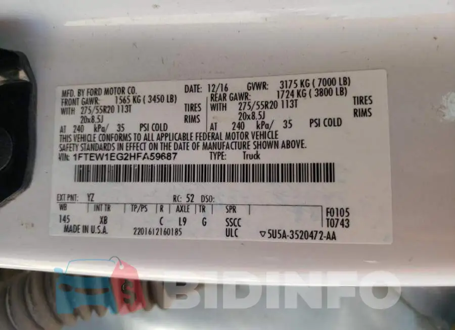1FTEW1EG2HFA59687 Photo# 10