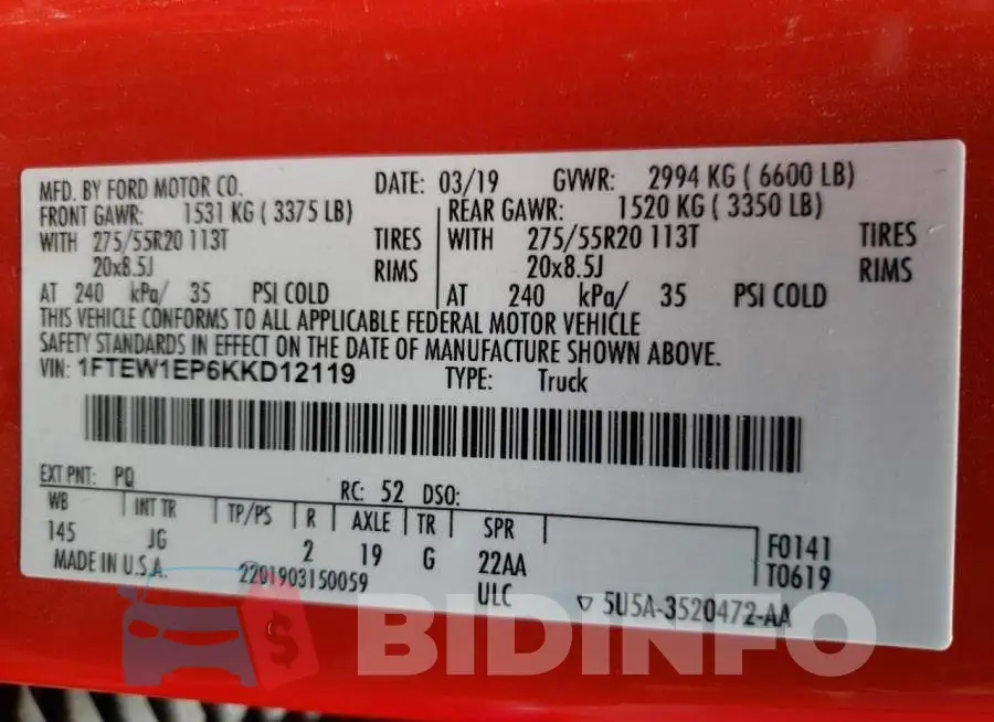 1FTEW1EP6KKD12119 Photo# 10