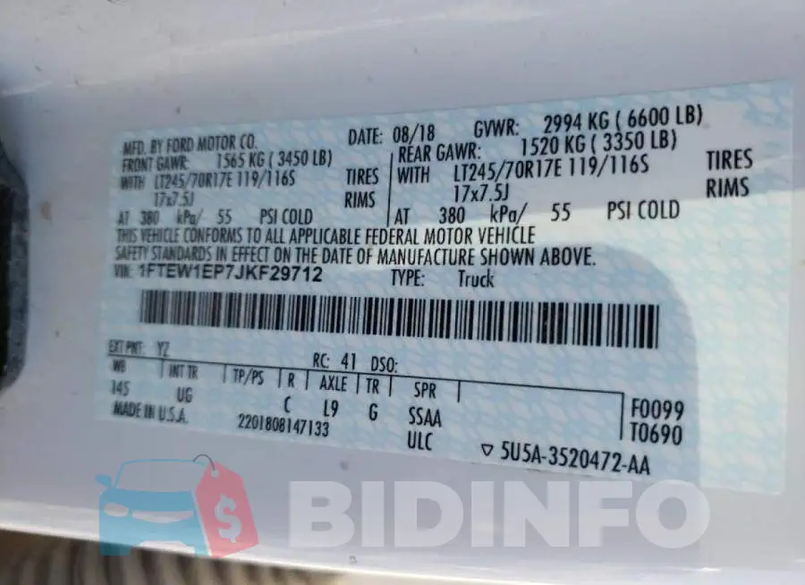 1FTEW1EP7JKF29712 Photo# 10