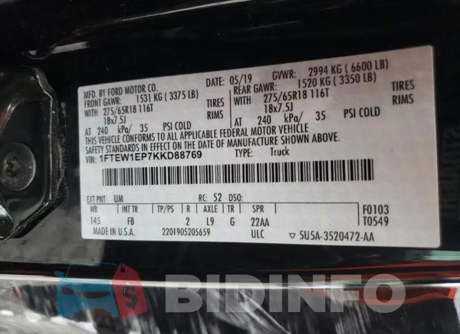 1FTEW1EP7KKD88769 Photo# 10
