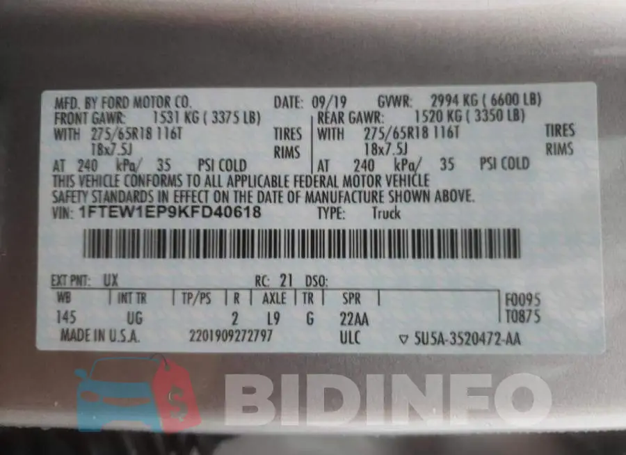 1FTEW1EP9KFD40618 Photo# 10