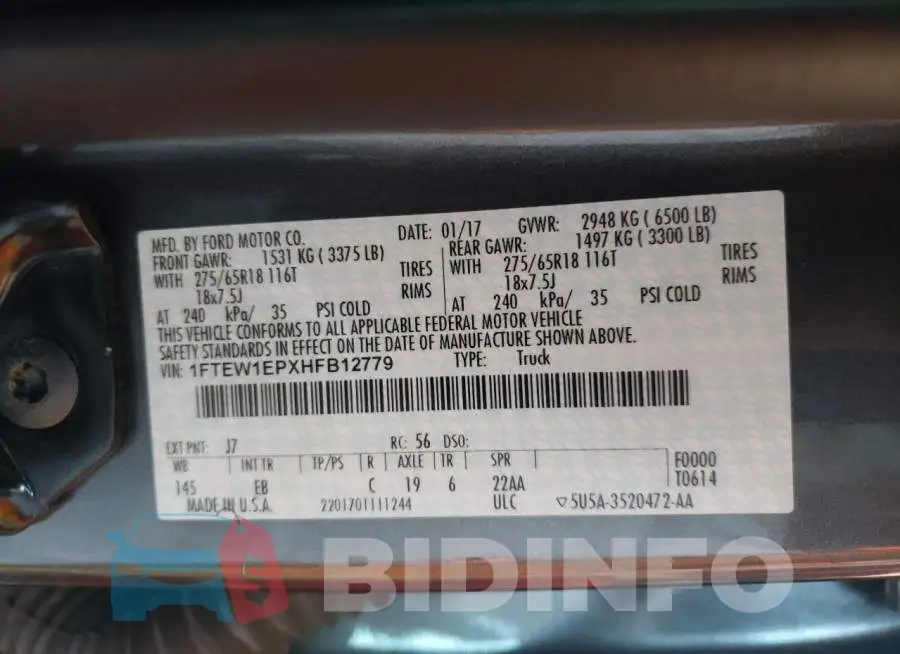 1FTEW1EPXHFB12779 Photo# 10