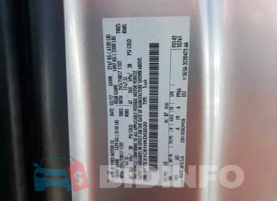 1FTEX1C81HKD02020 Photo# 10