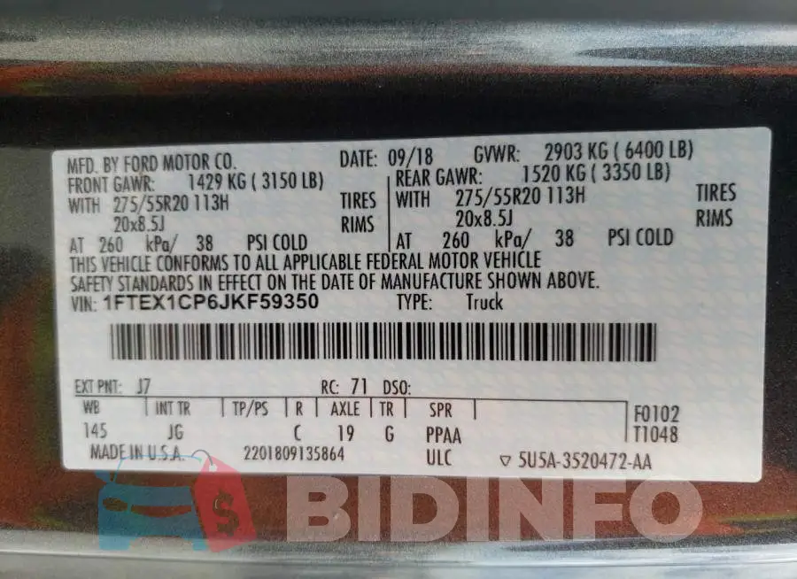 1FTEX1CP6JKF59350 Photo# 10