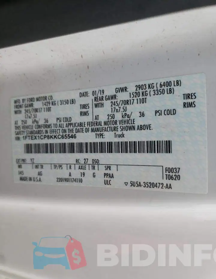 1FTEX1CP8KKC65546 Photo# 10