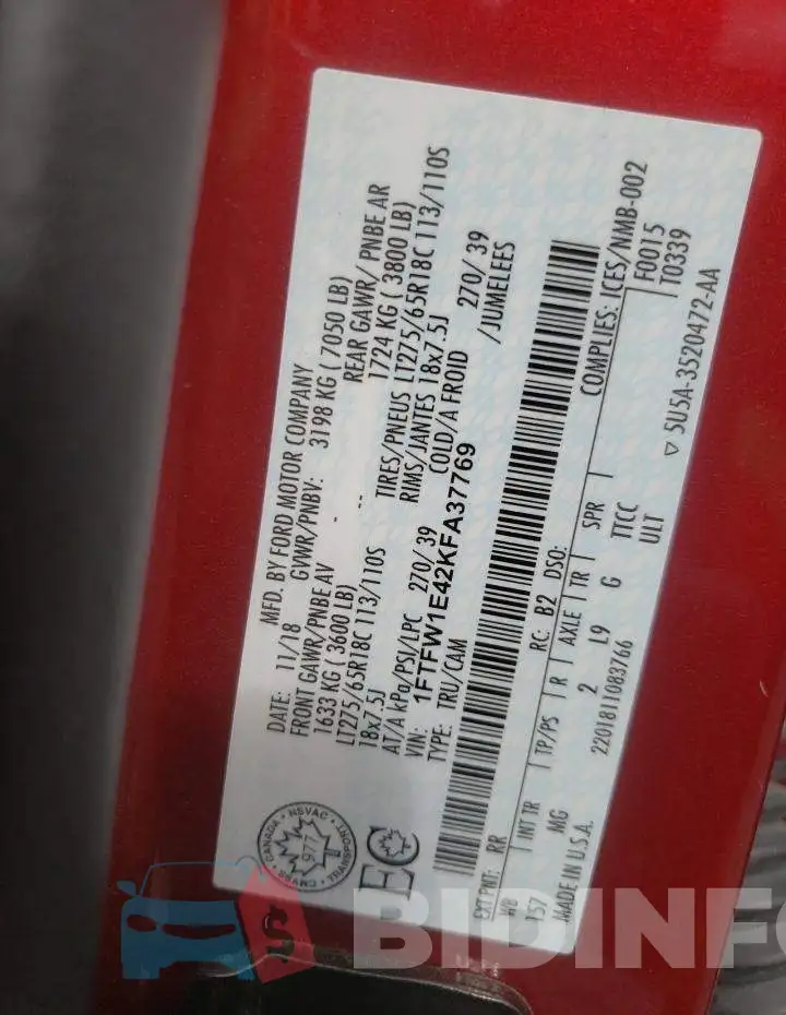 1FTFW1E42KFA37769 Photo# 10