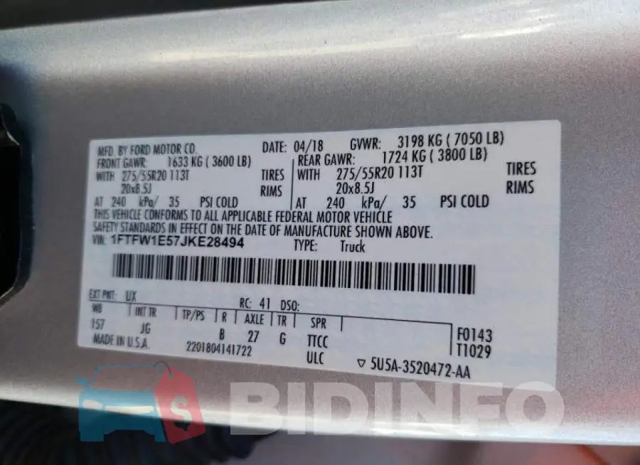1FTFW1E57JKE28494 Photo# 10