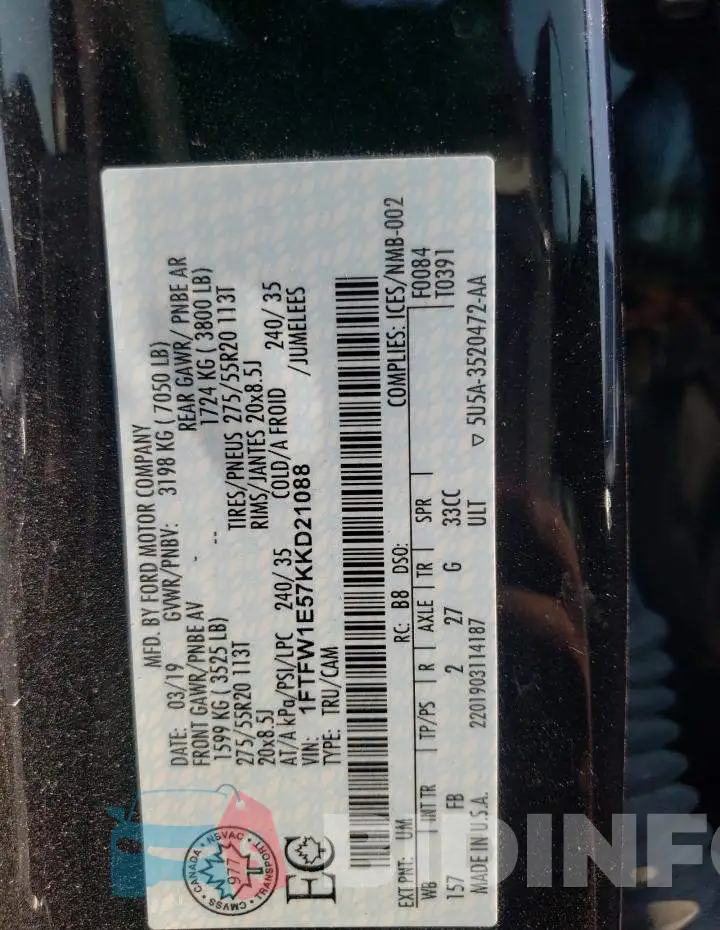 1FTFW1E57KKD21088 Photo# 10