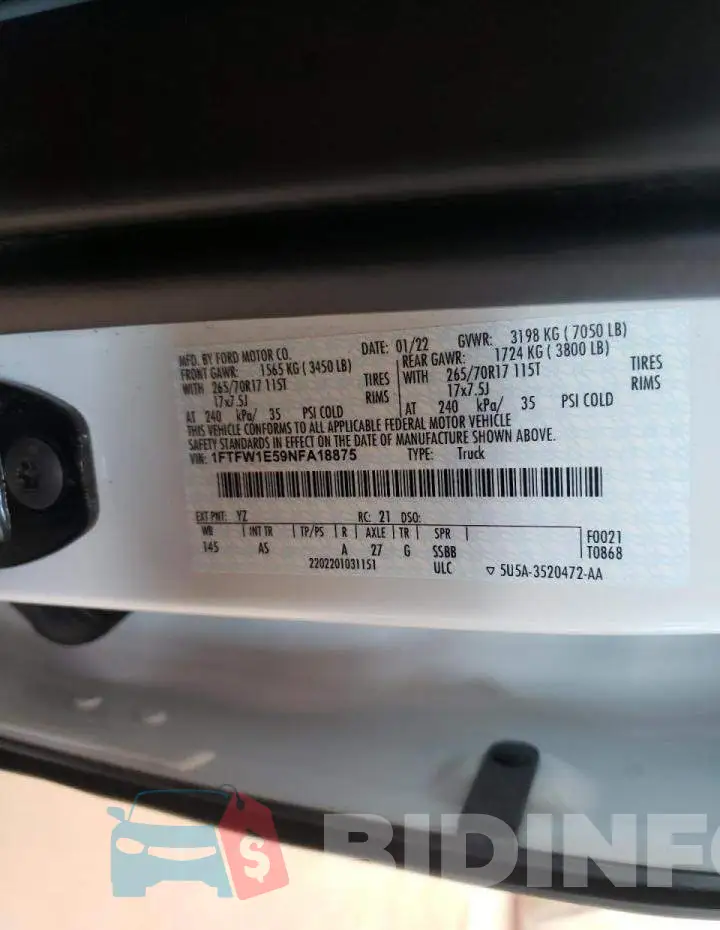 1FTFW1E59NFA18875 Photo# 10