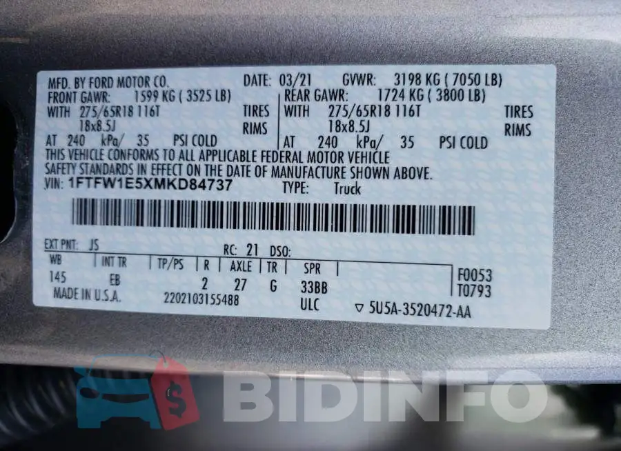1FTFW1E5XMKD84737 Photo# 10