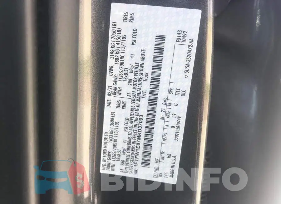 1FTFW1E87MKD37093 Photo# 10