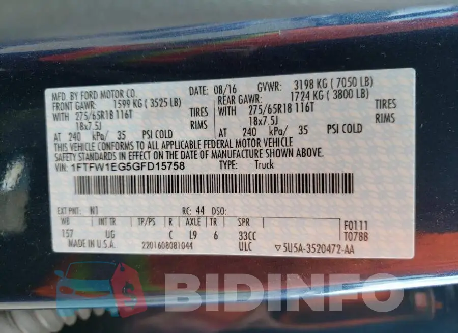 1FTFW1EG5GFD15758 Photo# 10