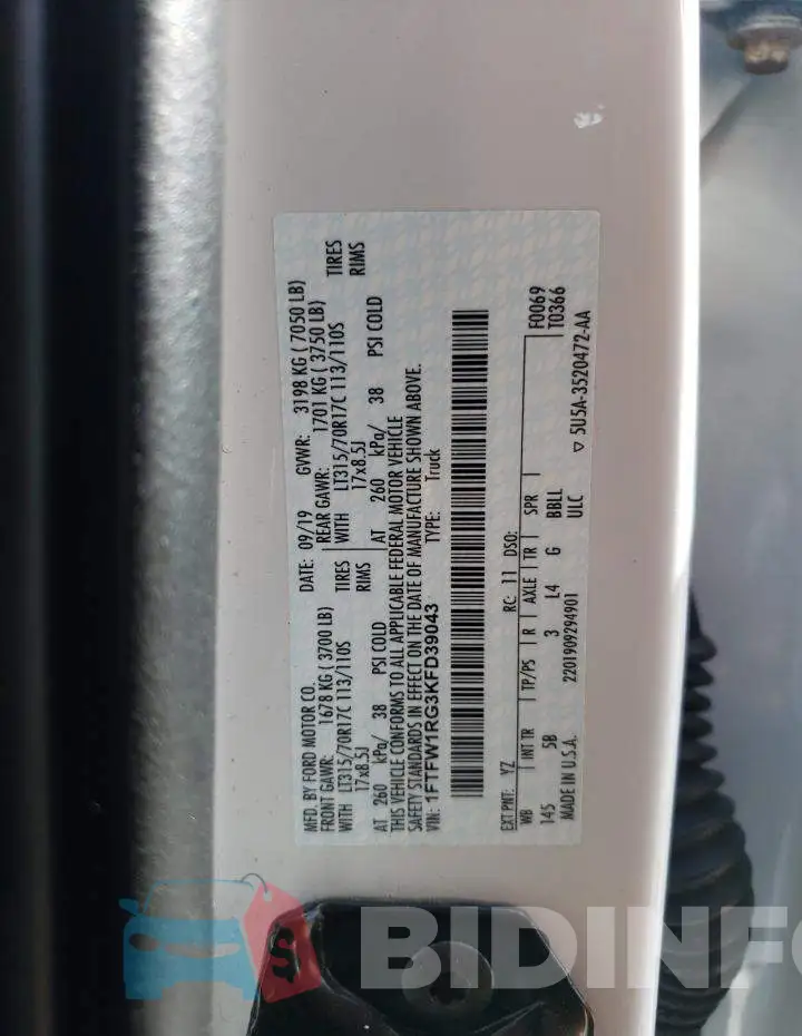 1FTFW1RG3KFD39043 Photo# 10