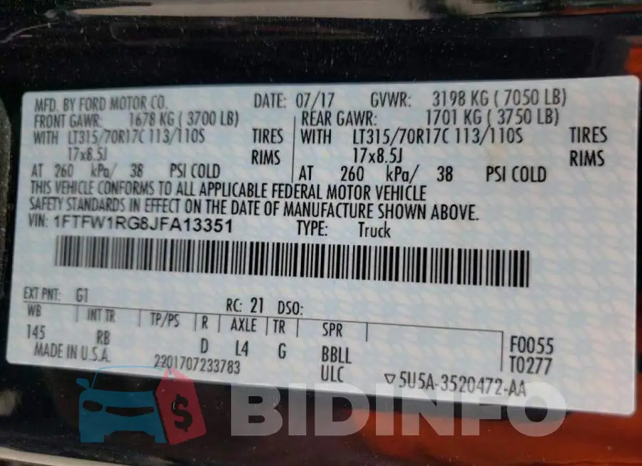 1FTFW1RG8JFA13351 Photo# 10