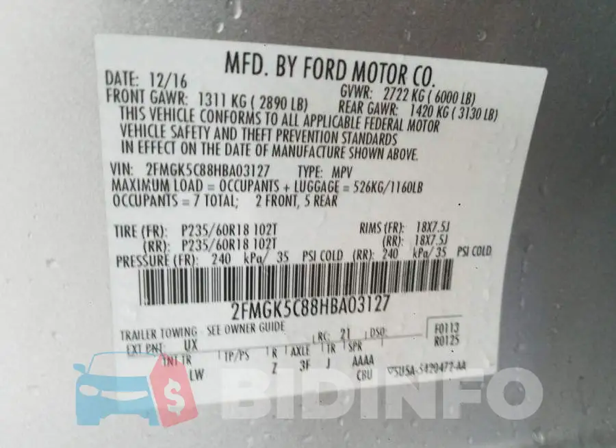 2FMGK5C88HBA03127 Photo# 10