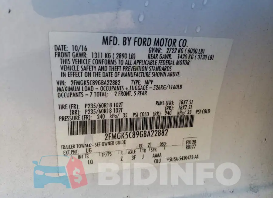 2FMGK5C89GBA22882 Photo# 10