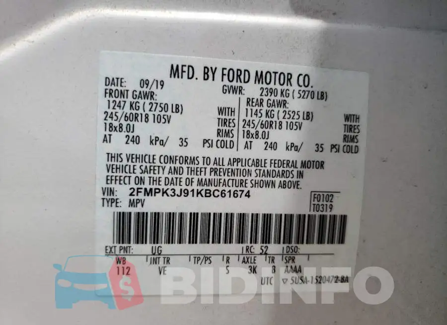 2FMPK3J91KBC61674 Photo# 10