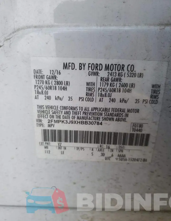 2FMPK3J9XHBB30784 Photo# 10