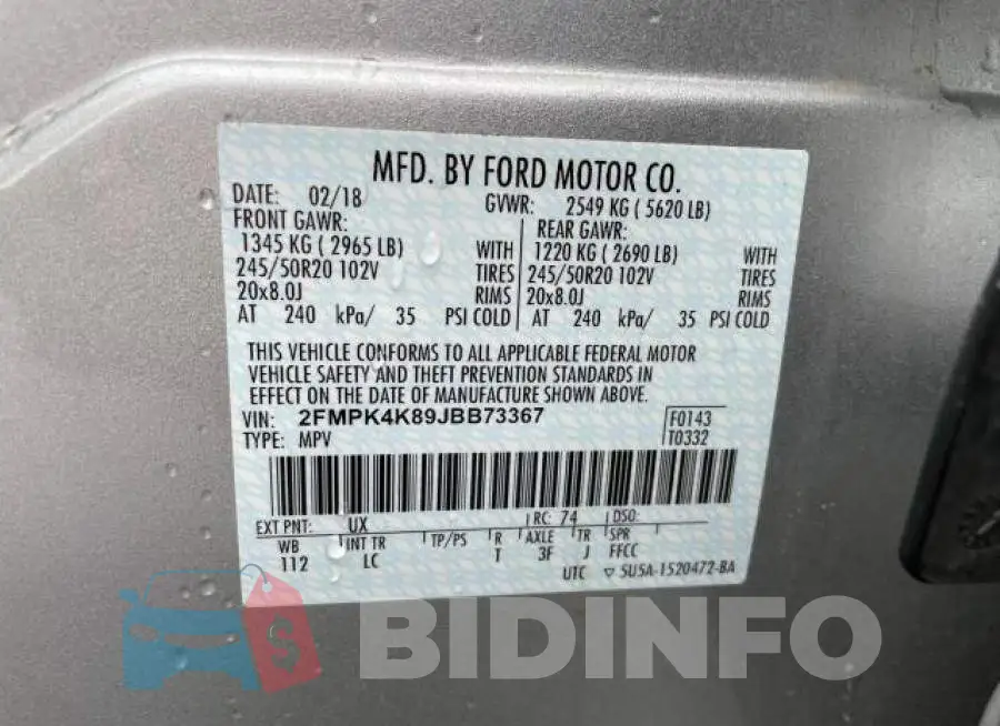 2FMPK4K89JBB73367 Photo# 10