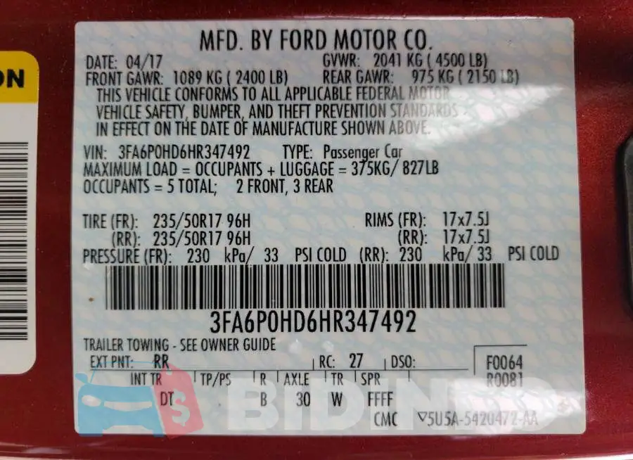 3FA6P0HD6HR347492 Photo# 10