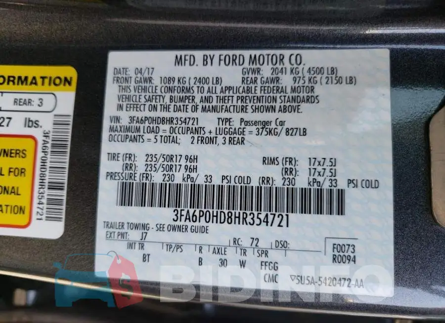 3FA6P0HD8HR354721 Photo# 10