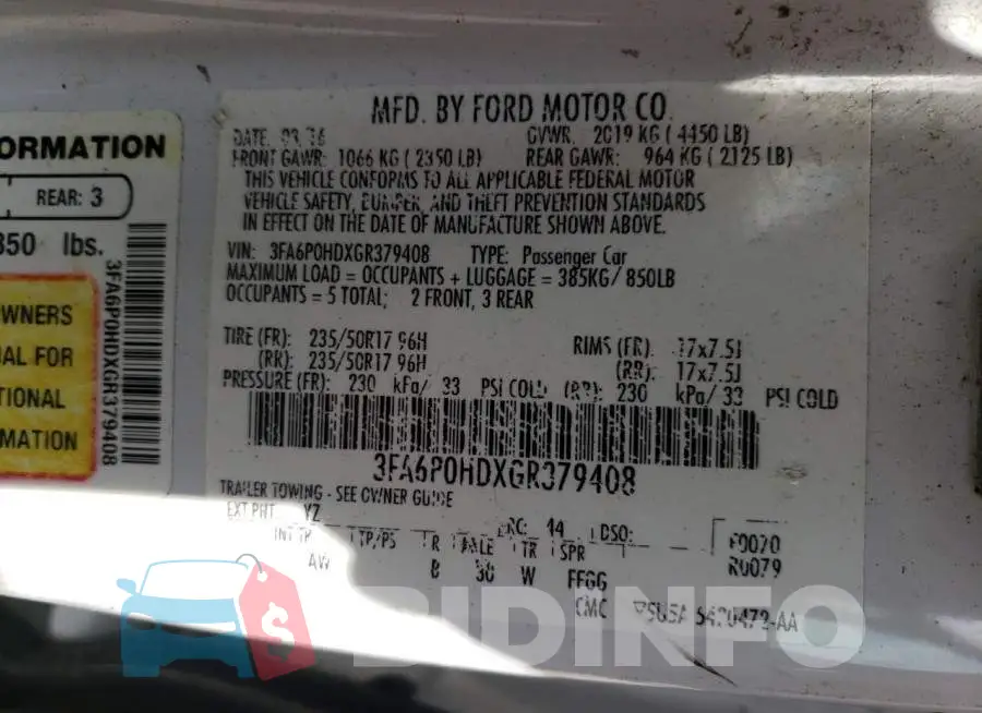 3FA6P0HDXGR379408 Photo# 10