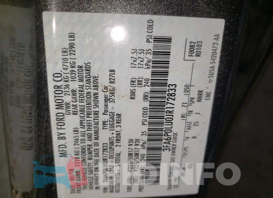 3FA6P0LU0JR172833 Photo# 10