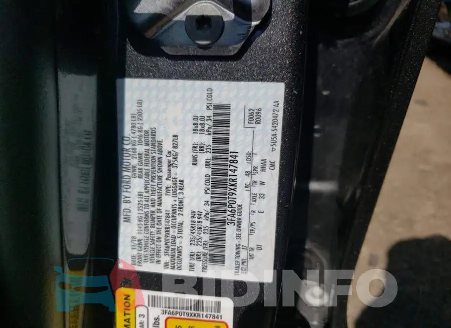 3FA6P0T9XKR147841 Photo# 10