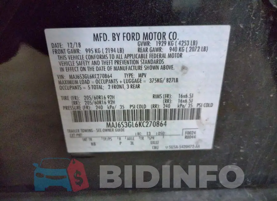 MAJ6S3GL6KC270864 Photo# 10