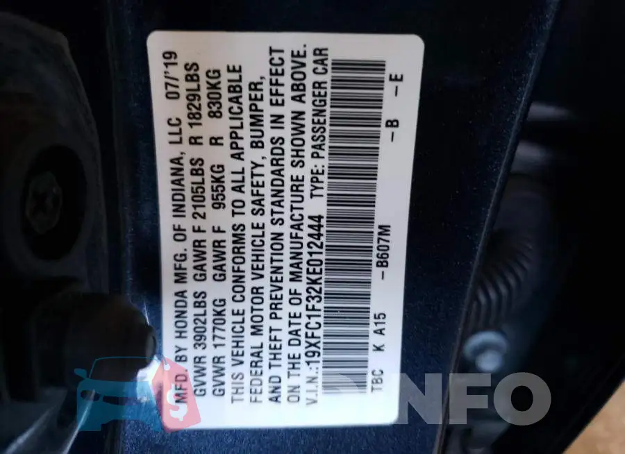 19XFC1F32KE012444 Photo# 10