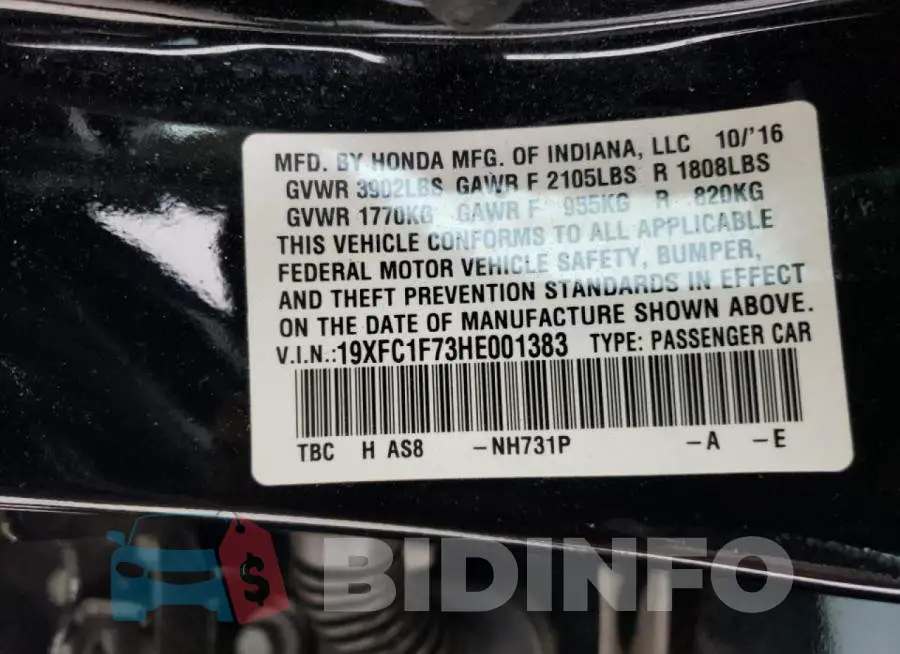 19XFC1F73HE001383 Photo# 10
