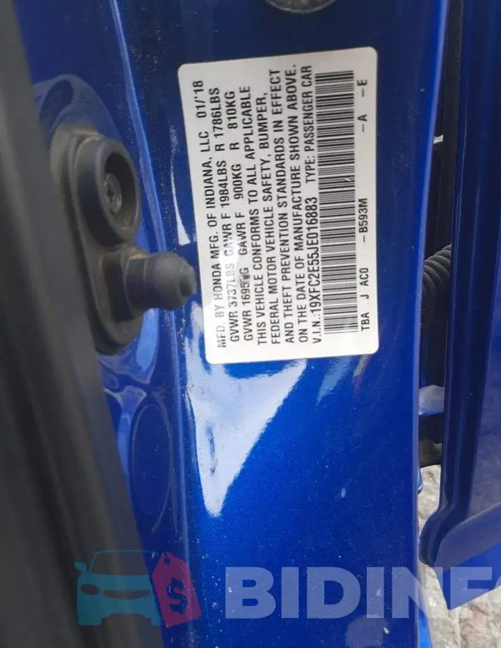 19XFC2E55JE016883 Photo# 10