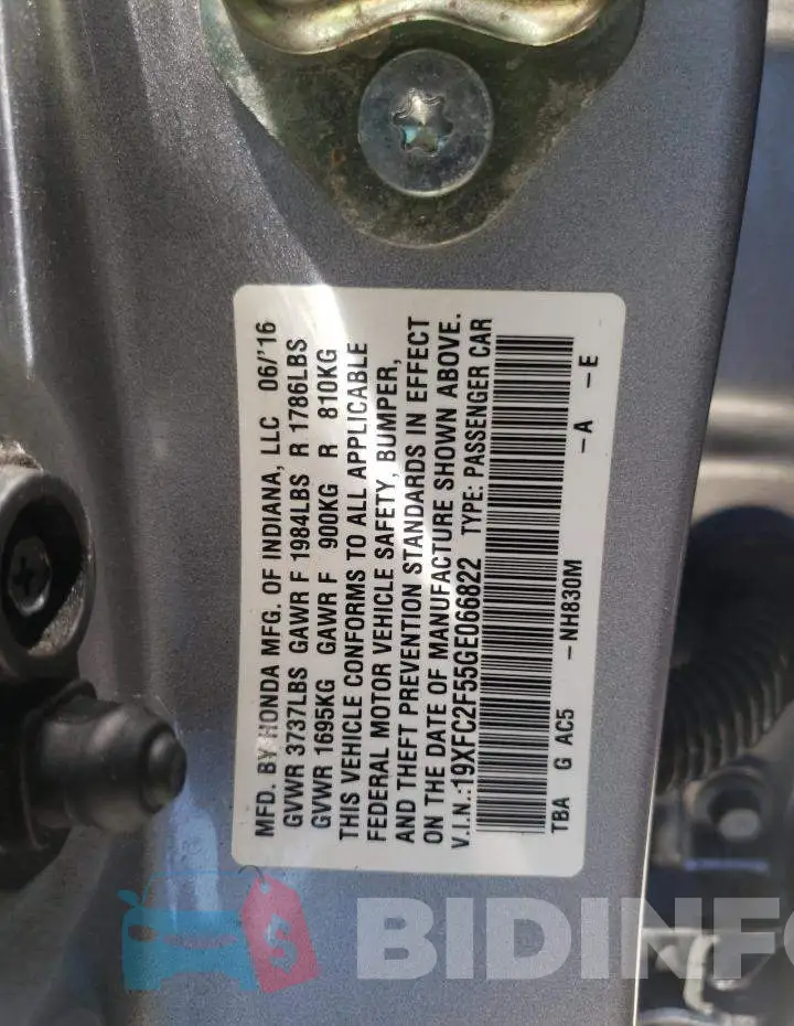 19XFC2F55GE066822 Photo# 10