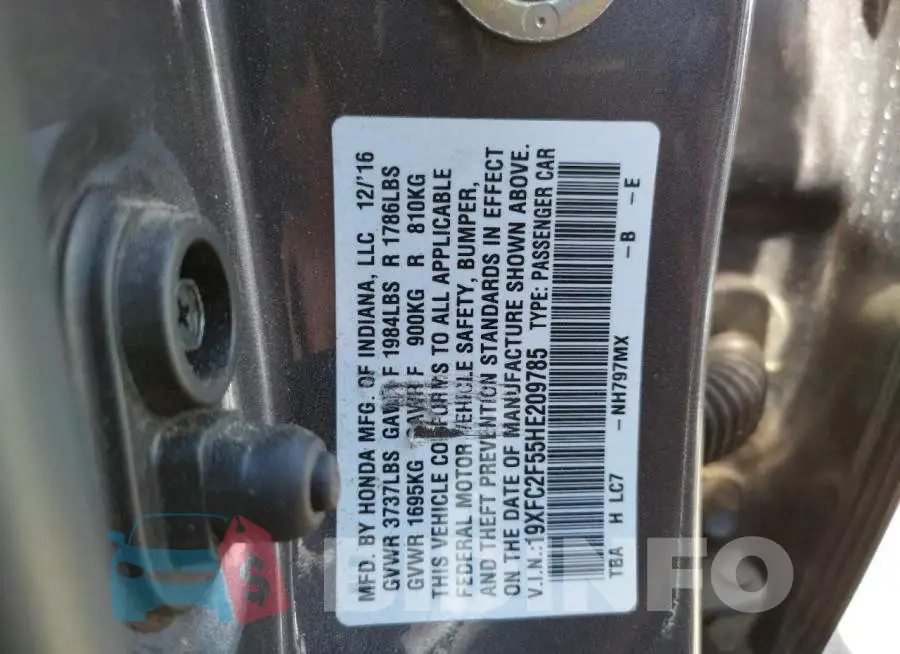 19XFC2F55HE209785 Photo# 10