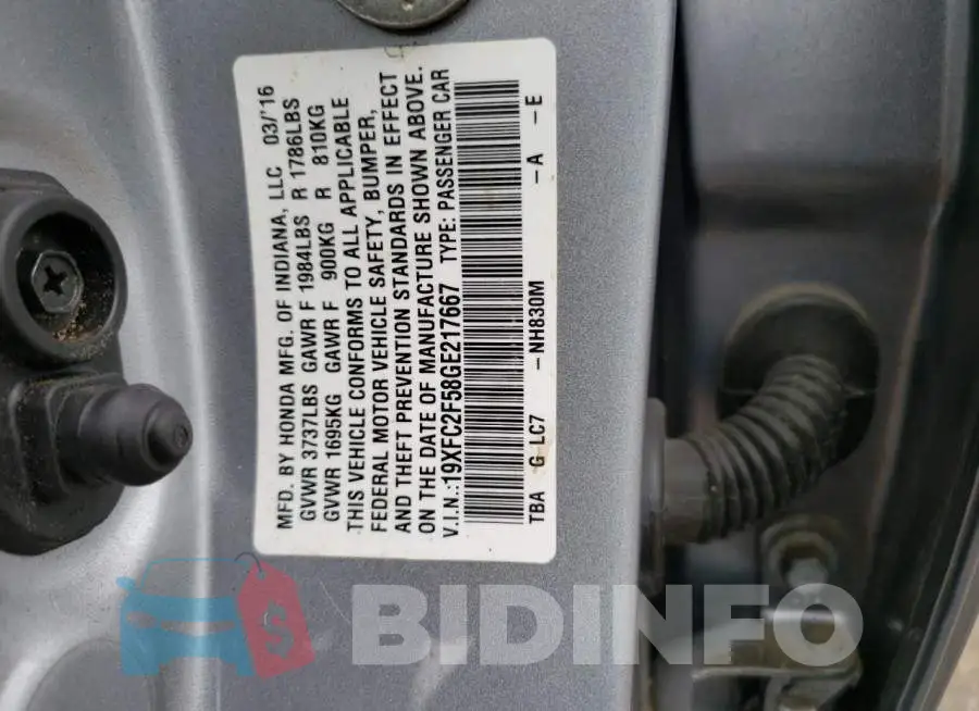 19XFC2F58GE217667 Photo# 10